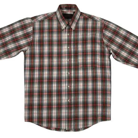 Vintage 80s Eddie Bauer Marin Poplin Multicolor Plaid Button Up Shirt USA Made - Picture 3 of 11